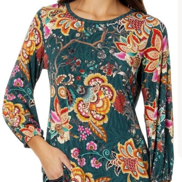 NWT Johnny Was Biya JWLA Orizaba Puff Sleeve Favorite Top Tee T-shirt L - Picture 2 of 7